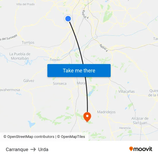 Carranque to Urda map