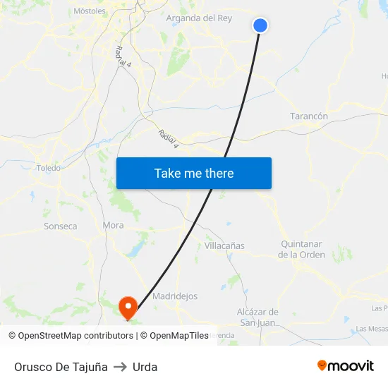 Orusco De Tajuña to Urda map