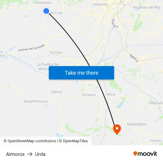 Almorox to Urda map