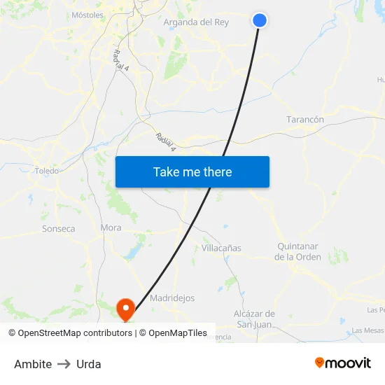 Ambite to Urda map