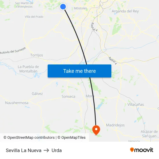 Sevilla La Nueva to Urda map