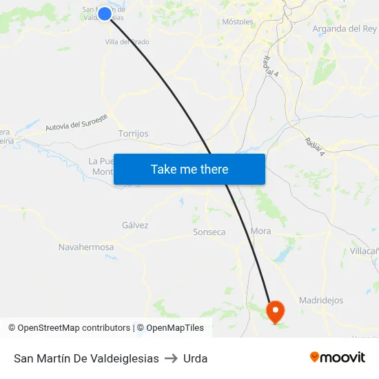 San Martín De Valdeiglesias to Urda map