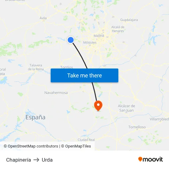 Chapinería to Urda map