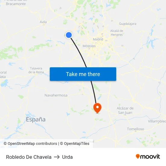 Robledo De Chavela to Urda map