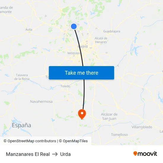 Manzanares El Real to Urda map