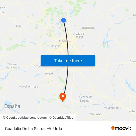 Guadalix De La Sierra to Urda map