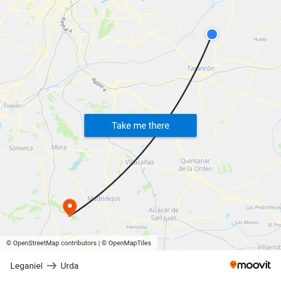 Leganiel to Urda map