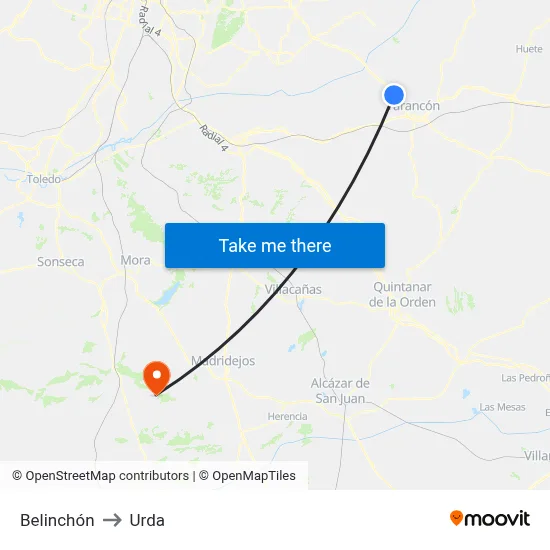 Belinchón to Urda map