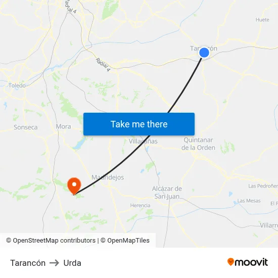 Tarancón to Urda map