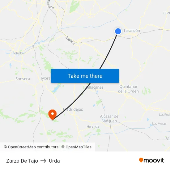 Zarza De Tajo to Urda map