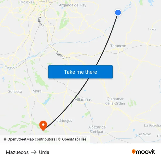 Mazuecos to Urda map
