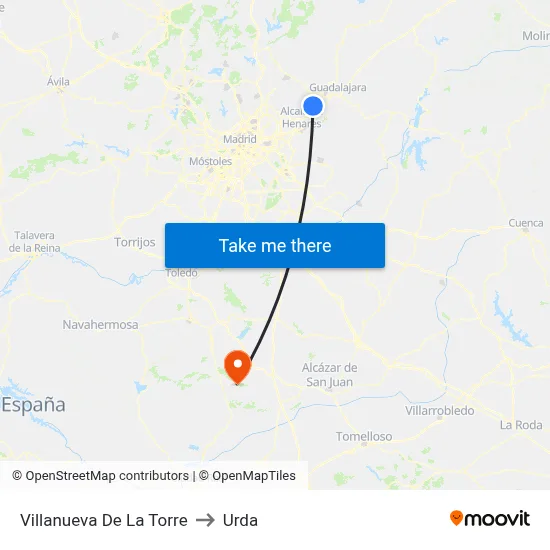 Villanueva De La Torre to Urda map