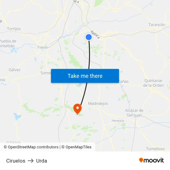 Ciruelos to Urda map