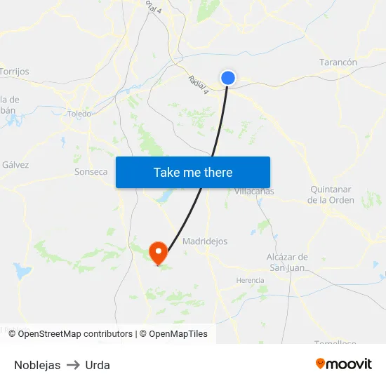 Noblejas to Urda map