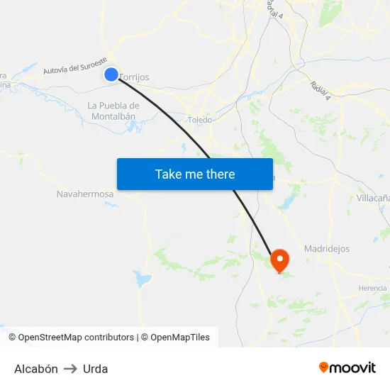 Alcabón to Urda map