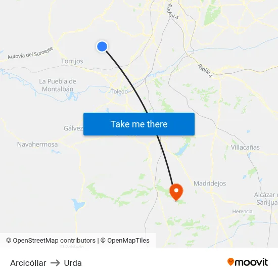Arcicóllar to Urda map