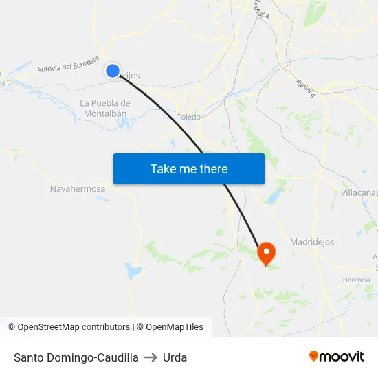 Santo Domingo-Caudilla to Urda map