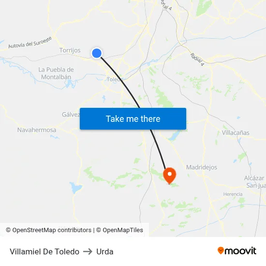 Villamiel De Toledo to Urda map