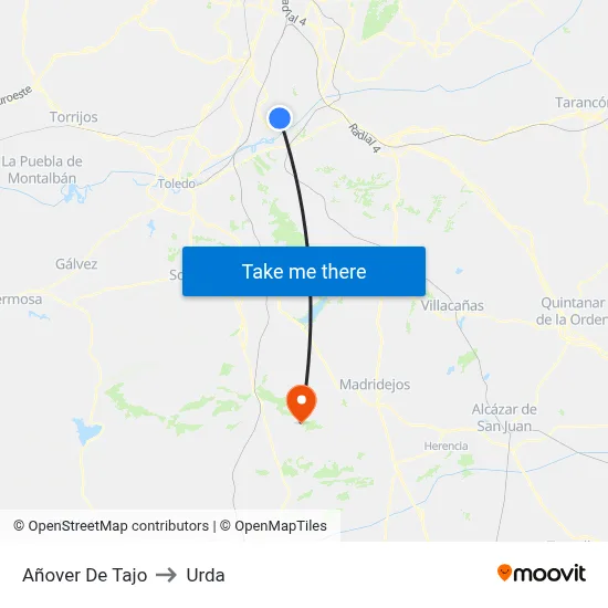 Añover De Tajo to Urda map