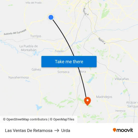 Las Ventas De Retamosa to Urda map