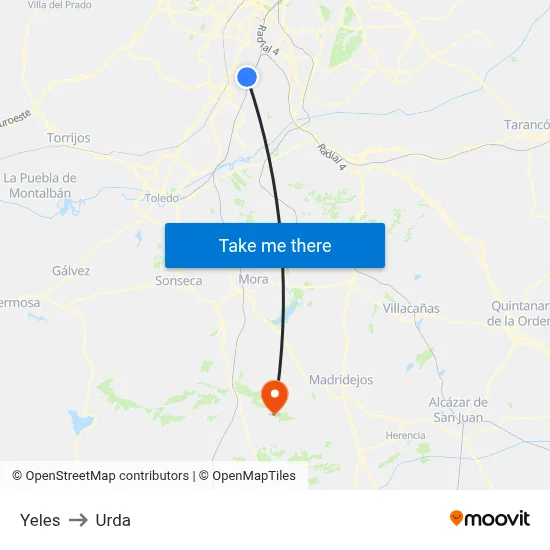 Yeles to Urda map
