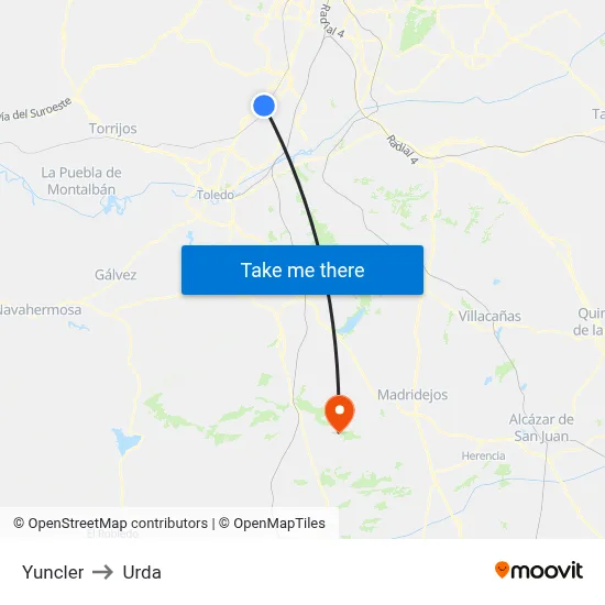 Yuncler to Urda map