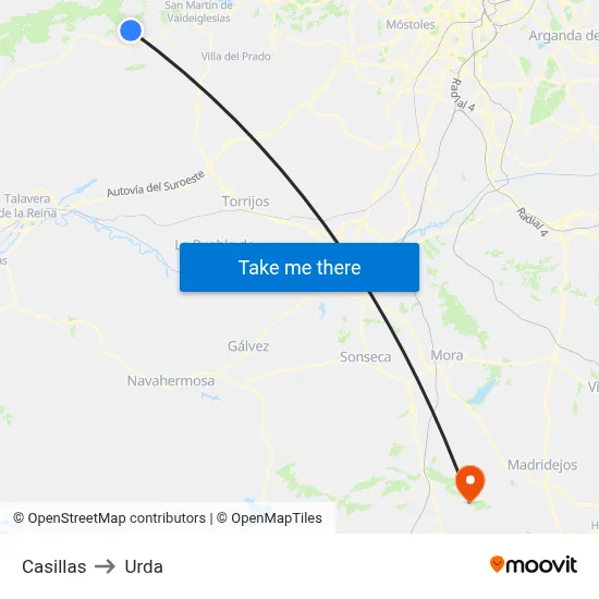 Casillas to Urda map
