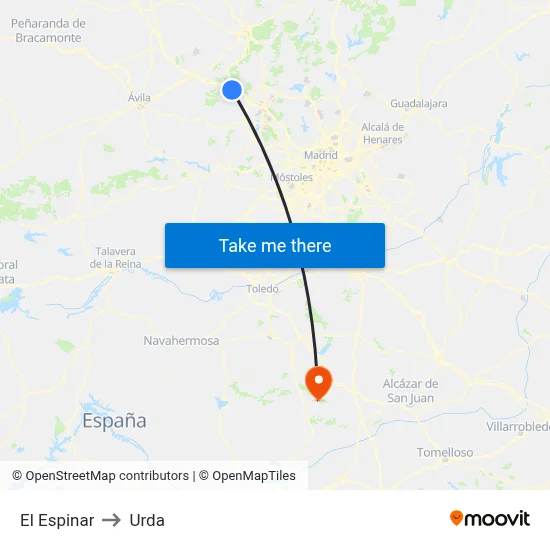 El Espinar to Urda map