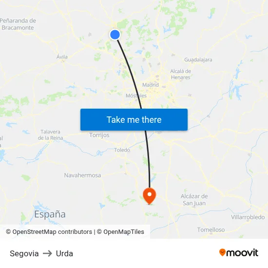 Segovia to Urda map