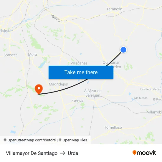 Villamayor De Santiago to Urda map
