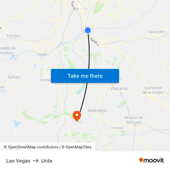 Las Vegas to Urda map
