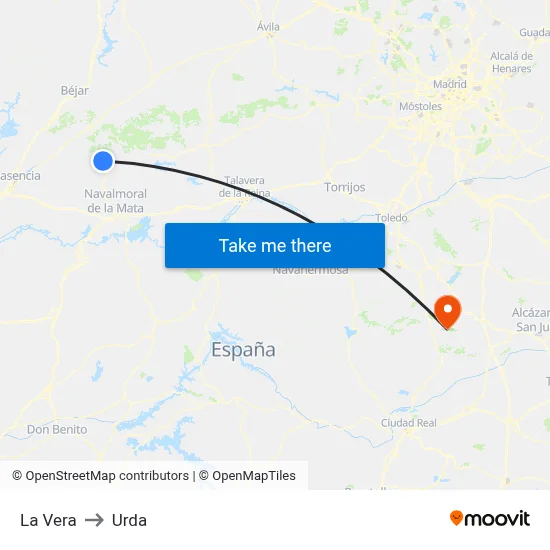 La Vera to Urda map