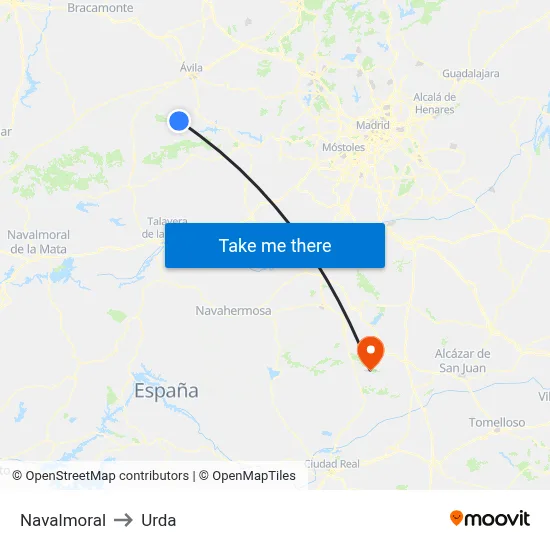 Navalmoral to Urda map
