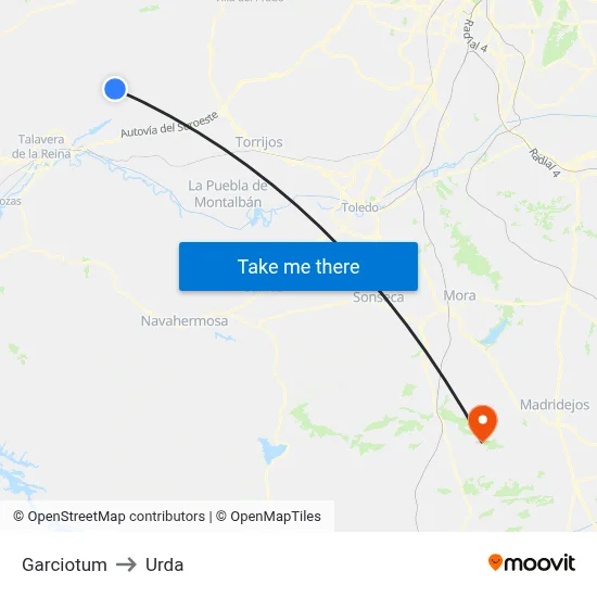 Garciotum to Urda map