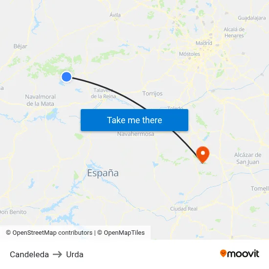 Candeleda to Urda map