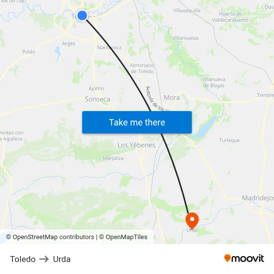 Toledo to Urda map