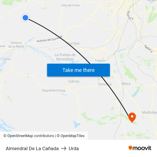 Almendral De La Cañada to Urda map
