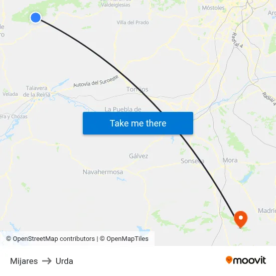 Mijares to Urda map