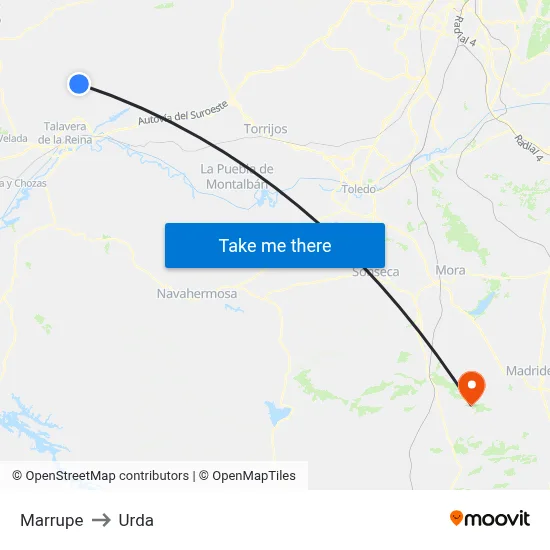Marrupe to Urda map