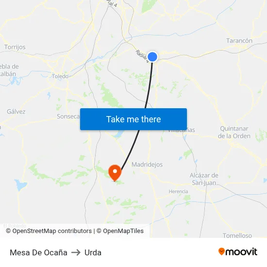Mesa De Ocaña to Urda map