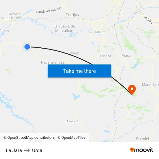 La Jara to Urda map