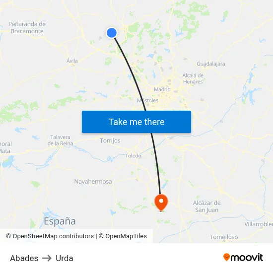 Abades to Urda map