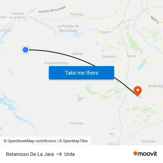 Retamoso De La Jara to Urda map