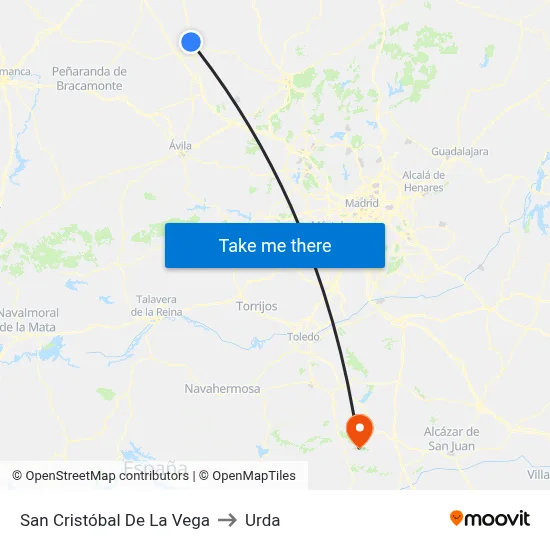 San Cristóbal De La Vega to Urda map