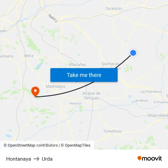 Hontanaya to Urda map