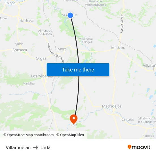 Villamuelas to Urda map