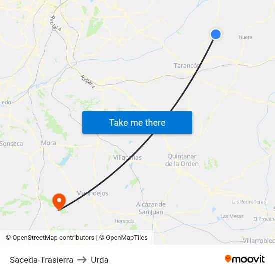 Saceda-Trasierra to Urda map