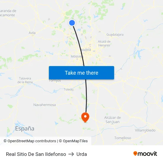 Real Sitio De San Ildefonso to Urda map