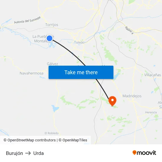 Burujón to Urda map