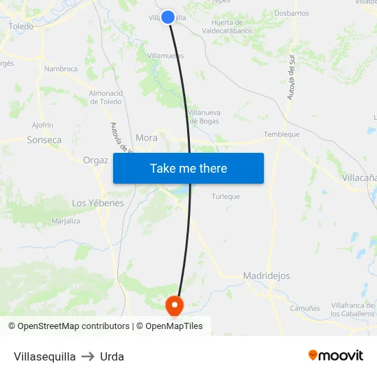 Villasequilla to Urda map